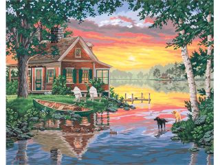 Paint By Number Kit 20"X16" Sunset Cabin