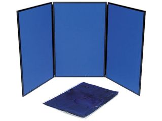 Quartet SB93513Q ShowIt Three Panel Display System, Fabric, Blue/Gray, Black PVC Frame