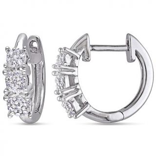 10K White Gold Hugger Hoop Earrings with White Diamond Accents   7641429