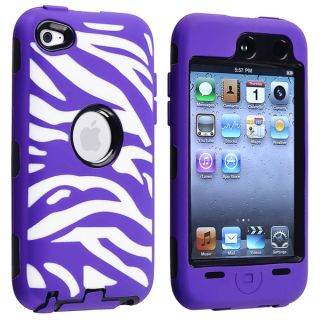 INSTEN Black Hard Plastic/ Purple Zebra Hybrid iPod Case Cover for