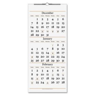 Three Months per Page Reference Wall Calendar, Vertical Format, 12 1/4