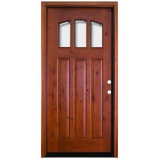 Steves & Sons 36 in. x 80 in. Craftsman 3 Lite Arch Stained Knotty Alder Wood Prehung Front Door A4151 AW MJ 6LH