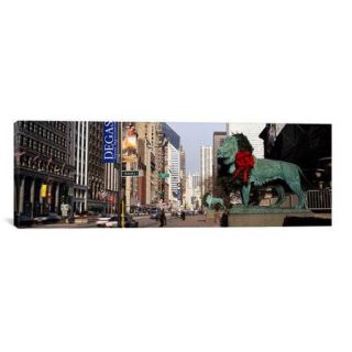 iCanvas Panoramic Bronze Lion Statue in Art Institute of Chicago, Illinois Photographic Print on Canvas