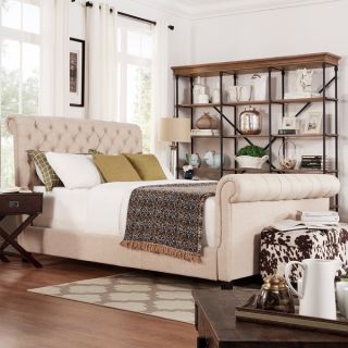 TRIBECCA HOME Knightsbridge Rolled Top Tufted Chesterfield Queen Bed