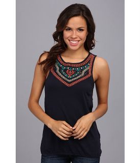 Lucky Brand Embroidered Cut Out Tank American Navy