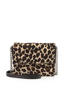 Alice + Olivia Mini Clee Leopard Dyed Calf Hair Crossbody Bag, Natural Brown