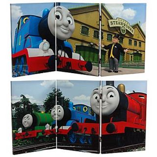 Oriental Furniture 23.75 x 47.25 Tall Double Sided Thomas Sodor Steamworks 3 Panel Room Divider