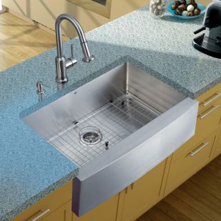 Vigo 33 x 22.25 Farmhouse Kitchen Sink with Faucet, Grid, Strainer