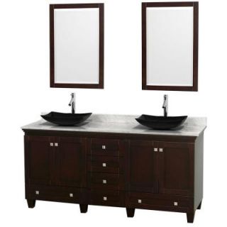 Wyndham Collection Acclaim 72 in. W Double Vanity in Espresso with Marble Vanity Top in Carrara White, Black Sinks and 2 Mirrors WCV800072DESCMGS4M24