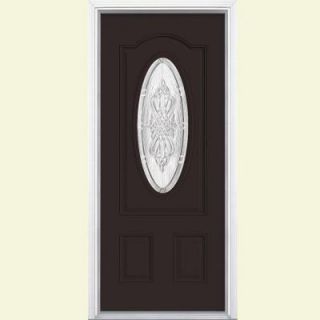 Masonite 36 in. x 80 in. New Haven Three Quarter Oval Lite Painted Smooth Fiberglass Prehung Front Door with Brickmold 42509