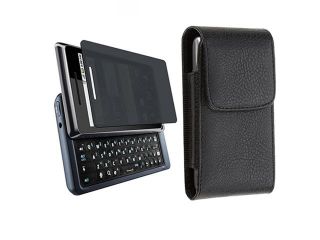 Leather Case+Privacy Film compatible with Motorola Droid 2 Global
