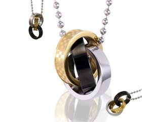 Eternal Interlock Triple Colors Black Rings Stainless Steel Pendant Necklace 18'