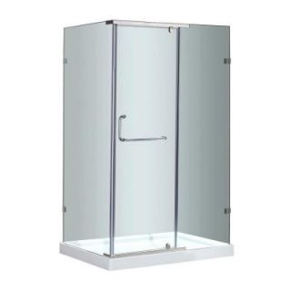 Aston SEN975 48 in. x 35 in. x 77 1/2 in. Semi Frameless Shower Enclosure in Stainless Steel with Right Base SEN975 TR SS 48 10 R