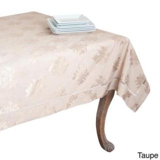 Drawnwork Damask Cotton blend Tablecloth Taupe 70 in x 120 in
