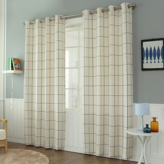 Aurora Home Geometric Grid Printed Linen Blend Grommet Curtain Panel