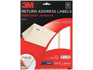 3M 3200 R Permanent Adhesive White Mailing Labels f/ Inkjet Printers, 1/2 x1  3/4, 2000/PK