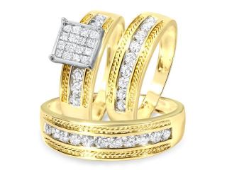 1 3/8 Carat T.W. Round, Princess Cut Diamond His and Hers Engagement Ring,