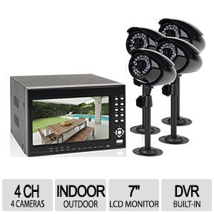 First Alert 4CH 4CAM 7 LCD Monitor Kit   640 x 480, MJPEG, 120FT Night Vision, 400TVL, 4Channels, 4 Cameras, Indoor/Outdoor, Remote Control, 7 LCD Monitor, Built in DVR, 320GB HDD   HS 4700 S