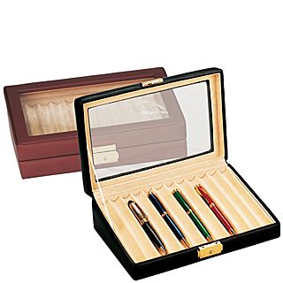 Budd Leather Leather 12 Pen Box w/ Glass Top