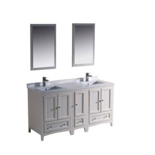 Fresca Oxford 60 in. Double Vanity in Antique White with Ceramic Vanity Top in White and Mirror with Side Cabinet FVN20 241224AW