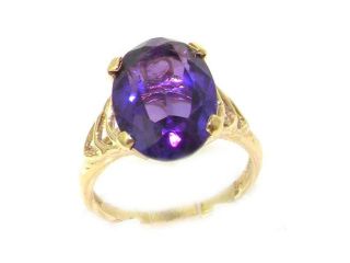 Luxury 9K Yellow Gold Large Amethyst Solitaire English Ring   Size 10.5   Finger Sizes 5 to 12 Available