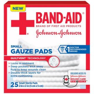 Band Aid Brand Small Gauze Pads, 2 Inches by 2 Inches, 25 Count