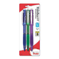 Pentel Twist Erase GT Mechanical Pencils 0.7 mm Lead Assorted Barrel Colors Pack Of 3