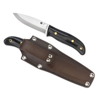 Spyderco Bushcraft G 10 Plainedge Knife with Leather Sheath   15130767