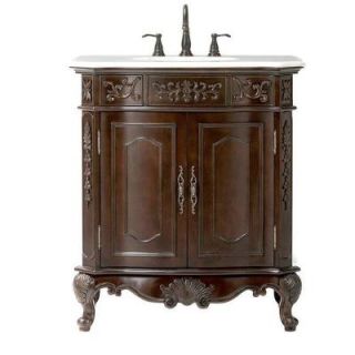 Home Decorators Collection Winslow 33 in. Vanity in Antique Cherry with Marble Vanity Top in White 1590800130