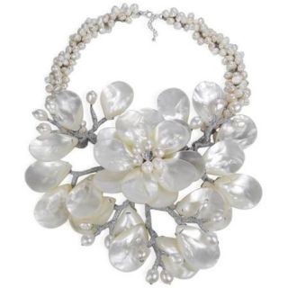 Sterling Silver Pearl and Mother of Pearl Colossal Floral Necklace (Thailand)