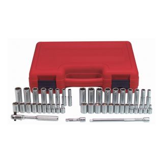 K Tool International 44 Piece Standard (SAE) and Metric Combination 1/4 in Drive 6 Point Socket Set with Case