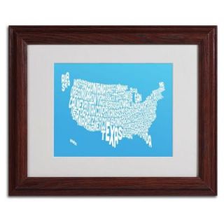 Trademark Fine Art 11 in. x 14 in. USA States Text Map   Azul Matted Framed Art MT0218 W1114MF