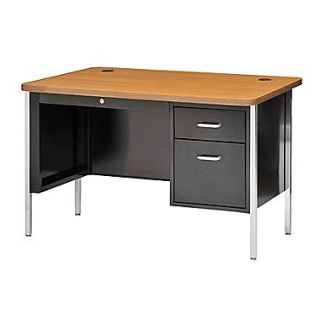 Sandusky 48 x 30 Single Pedestal Steel Teachers Desk, Black/Medium Oak