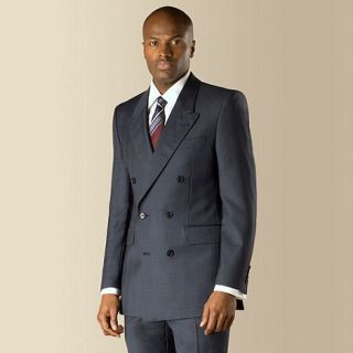 Hammond & Co. by Patrick Grant Navy blue check double breasted tailored fit suit jacket