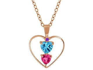 0.94 Ct Swiss Blue Topaz Pink Mystic Topaz Gold Plated Silver Pendant