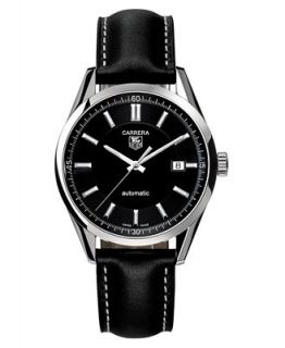 TAG Heuer Mens Swiss Automatic Carrera Black Leather Strap Watch 39mm