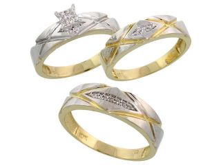 10k Yellow Gold Trio Engagement Wedding Rings Set for Him and Her 3 piece 6 mm & 5 mm wide 0.12 cttw Brilliant Cut, ladies sizes 5 û 10, mens sizes 8   14