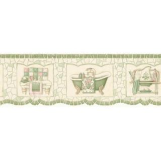 The Wallpaper Company 8 in. x 10 in. Green Pastel Mosaic Bath Tub Border Sample WC1283845S