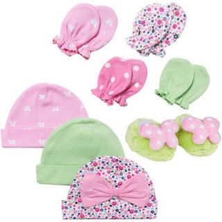 Gerber Newborn Baby Girl Pink 8 Piece Accessory Set ( Caps   3 Pack, Mittens   4 Pack and Velboa Bootie)