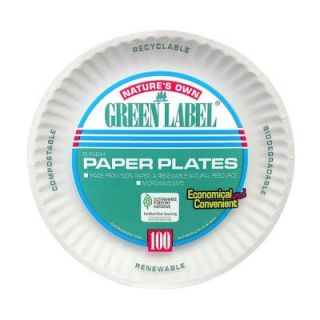 Green Label Uncoated Paper Plates, 9 in., White, 1200 Per Case AJM PP9GRAWH
