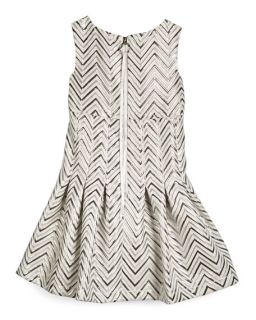 Zoe Chevron Jacquard Fit and Flare Dress, Silver, Size 2 6X