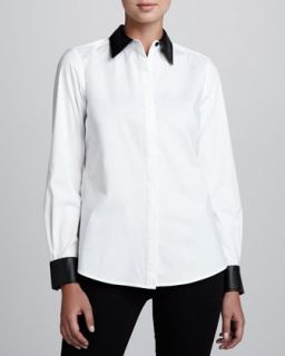 Go Silk Shirt with Faux Leather Trim, Womens