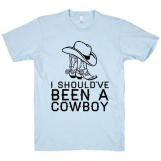Light Blue I Shouldve Been A Cowboy Crewneck Graphic T Shirt (Size Large) NEW