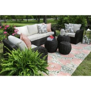AE Outdoor Sanford 6 Piece All Weather Wicker Patio Deep Seating Set with Sunbrella Beige Cushions DPS101160