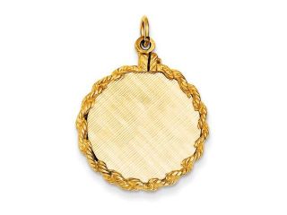 14k Yellow Gold Patterned 0.013 Gauge Circular Engravable Disc with Rope Charm (1.2IN long x 0.8IN wide)