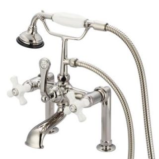 Water Creation 3 Handle Vintage Claw Foot Tub Faucet with Hand Shower and Porcelain Cross Handles in Polished Nickel PVD F6 0006 05 PX