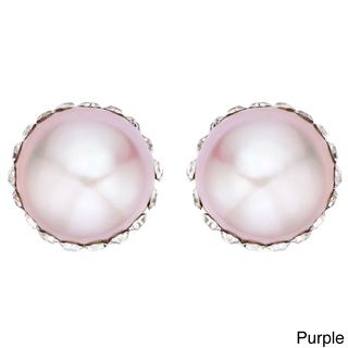 Pearlyta Sterling Silver Pearl and Crystal Stud Earrings (9 9.5 mm