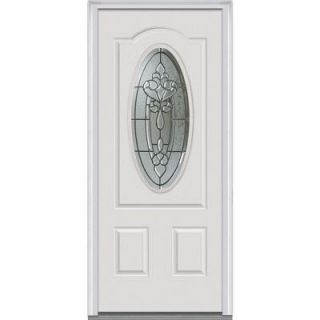 Milliken Millwork 36 in. x 80 in. Fontainebleau Decorative Glass 3/4 Oval 2 Panel Primed White Majestic Steel Prehung Front Door Z000824L