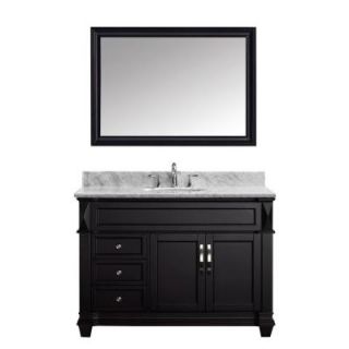 Virtu USA Victoria 48 in. W x 36 in. H Vanity with Marble Vanity Top in Carrara White with White Round Basin and Mirror MS 2648 WMRO ES