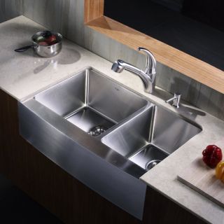 Kraus 32.88 x 20.75 Farmhouse Double Bowl Kitchen Sink with Faucet